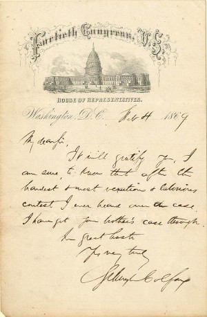 Autographed Letter Signed by Schuyler Colfax and envelope - SOLD